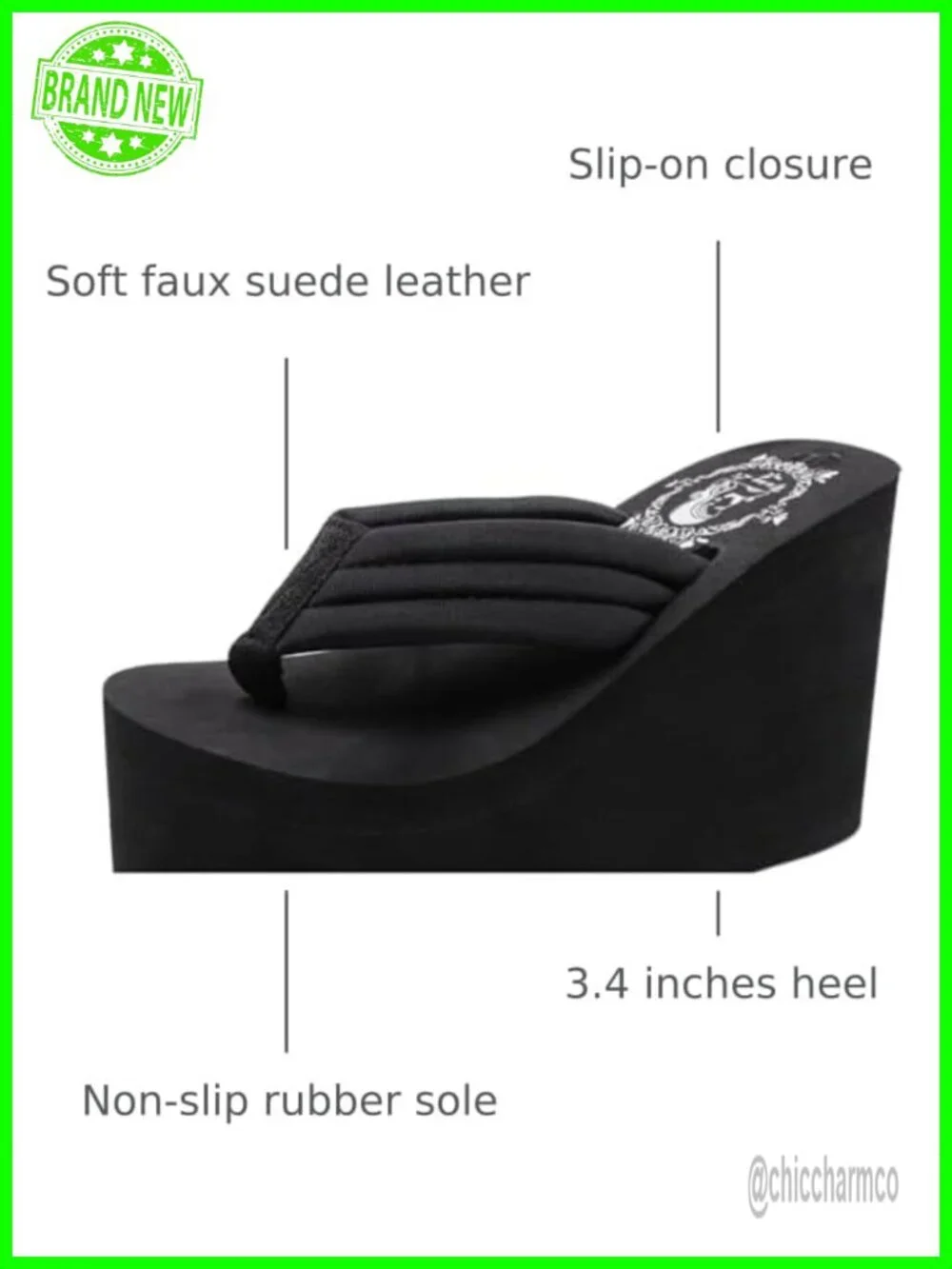 Wedge Sandals Platform Flip Flops Rhinestone Bling Summer Beach